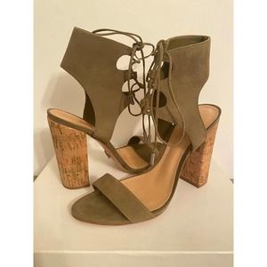 Schutz Cruz Olive Green Lace up Cuff Suede Sandals 8